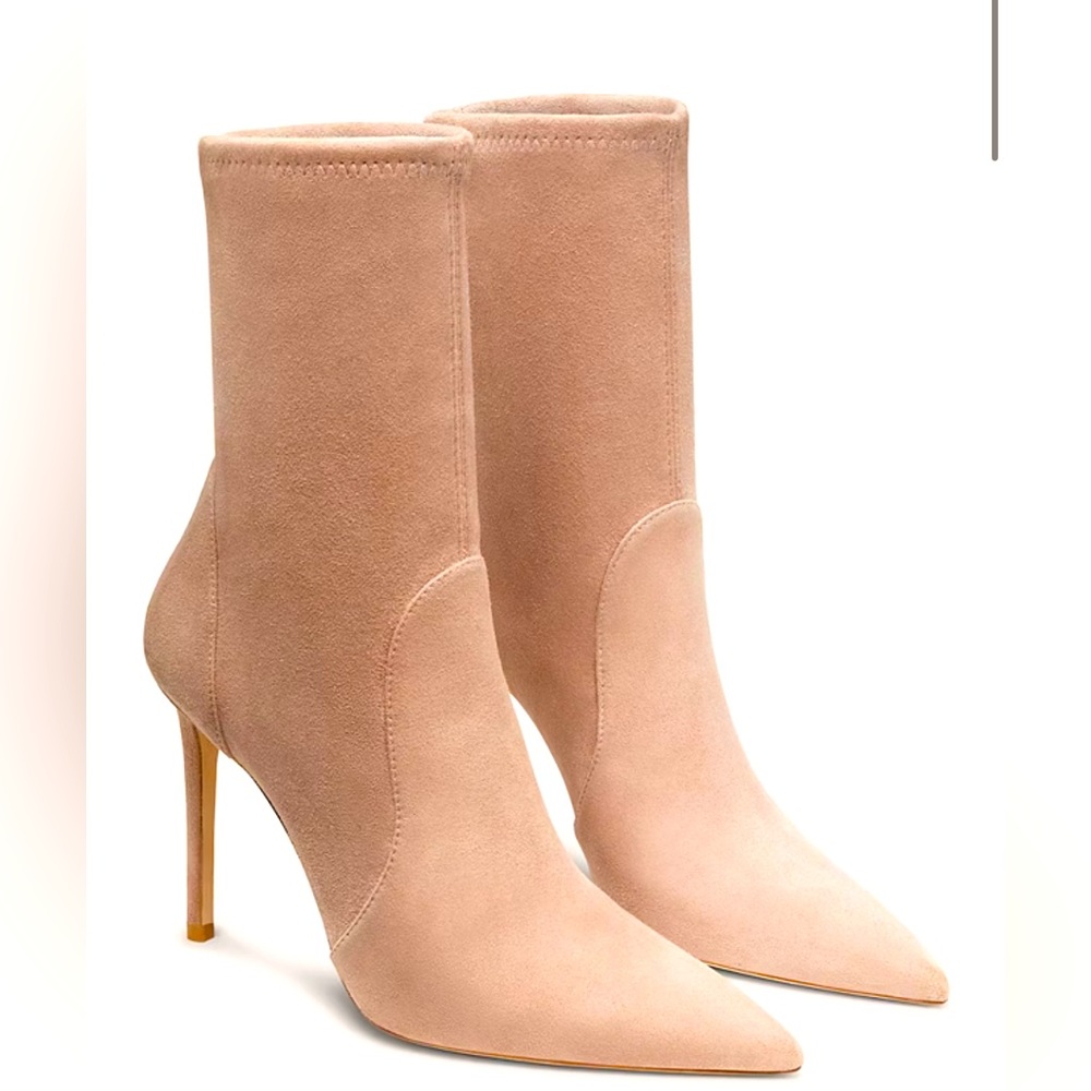 Stuart Weitzman Power Bootie 100 Beige Suede Heels Size 9.5 NWT